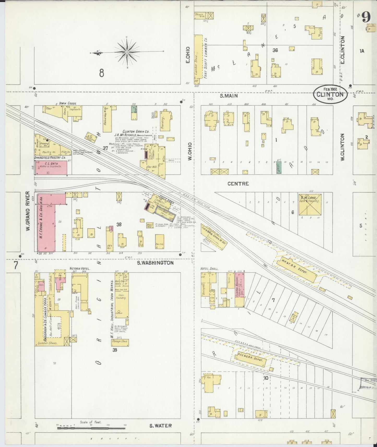 Sanborn Fire Insurance Map from Clinton, Henry County, Missouri (1902), Sheet #0009 - Complete Map Set gallery image, historic Sanborn map, vintage wall art, Missouri Missouri