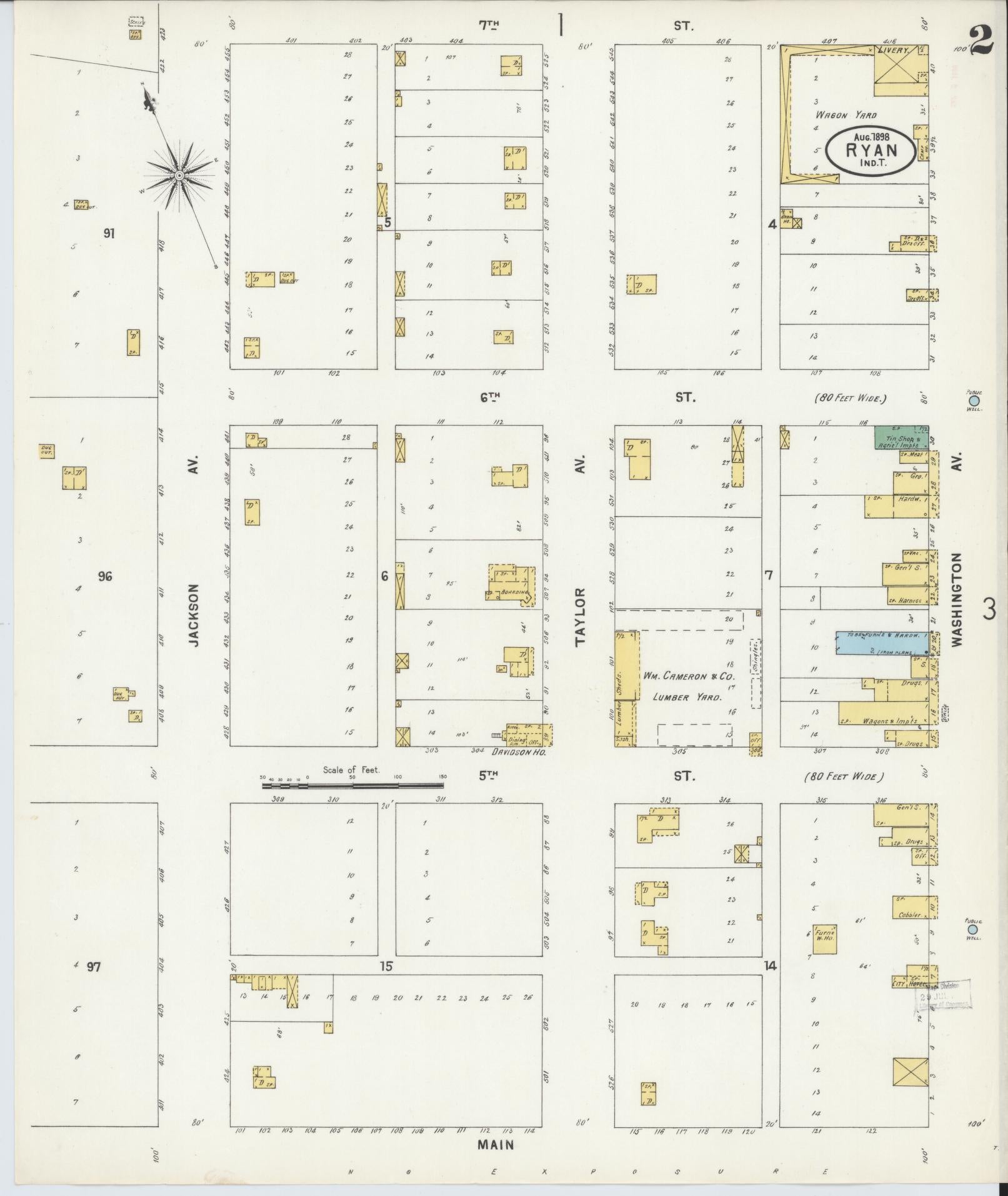 Sanborn Fire Insurance Map from Ryan, Jefferson County, Oklahoma (1898), Sheet #0002 - Historic Sanborn Fire Insurance Map Print, vintage old map wall art, antique decor, genealogy gift, Oklahoma Oklahoma map