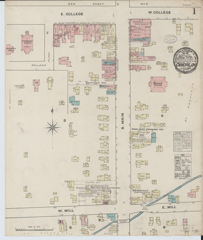 Sanborn Fire Insurance Map from Oberlin, Lorain County, Ohio (1884), Sheet #0001 - Complete Map Set gallery image, historic Sanborn map, vintage wall art, Ohio Ohio