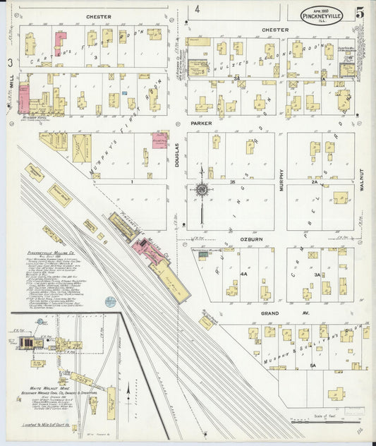 Sanborn Fire Insurance Map from Pinckneyville, Perry County, Illinois (1910), Sheet #0005 - Historic Sanborn Fire Insurance Map Print, vintage old map wall art, antique decor, genealogy gift, Illinois Illinois map