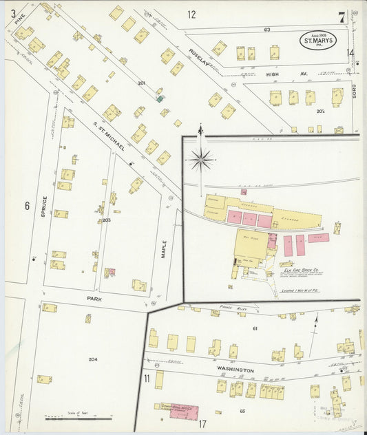 Sanborn Fire Insurance Map from Saint Marys, Elk County, Pennsylvania (1909), Sheet #0007 - Historic Sanborn Fire Insurance Map Print, vintage old map wall art, antique decor, genealogy gift, Pennsylvania Pennsylvania map