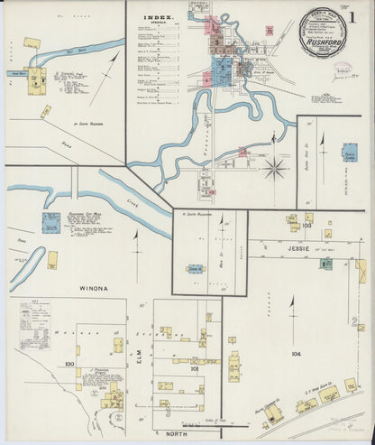 Sanborn Fire Insurance Map from Rushford, Fillmore County, Minnesota (1894), Sheet #0001 - Complete Map Set gallery image, historic Sanborn map, vintage wall art, Minnesota Minnesota