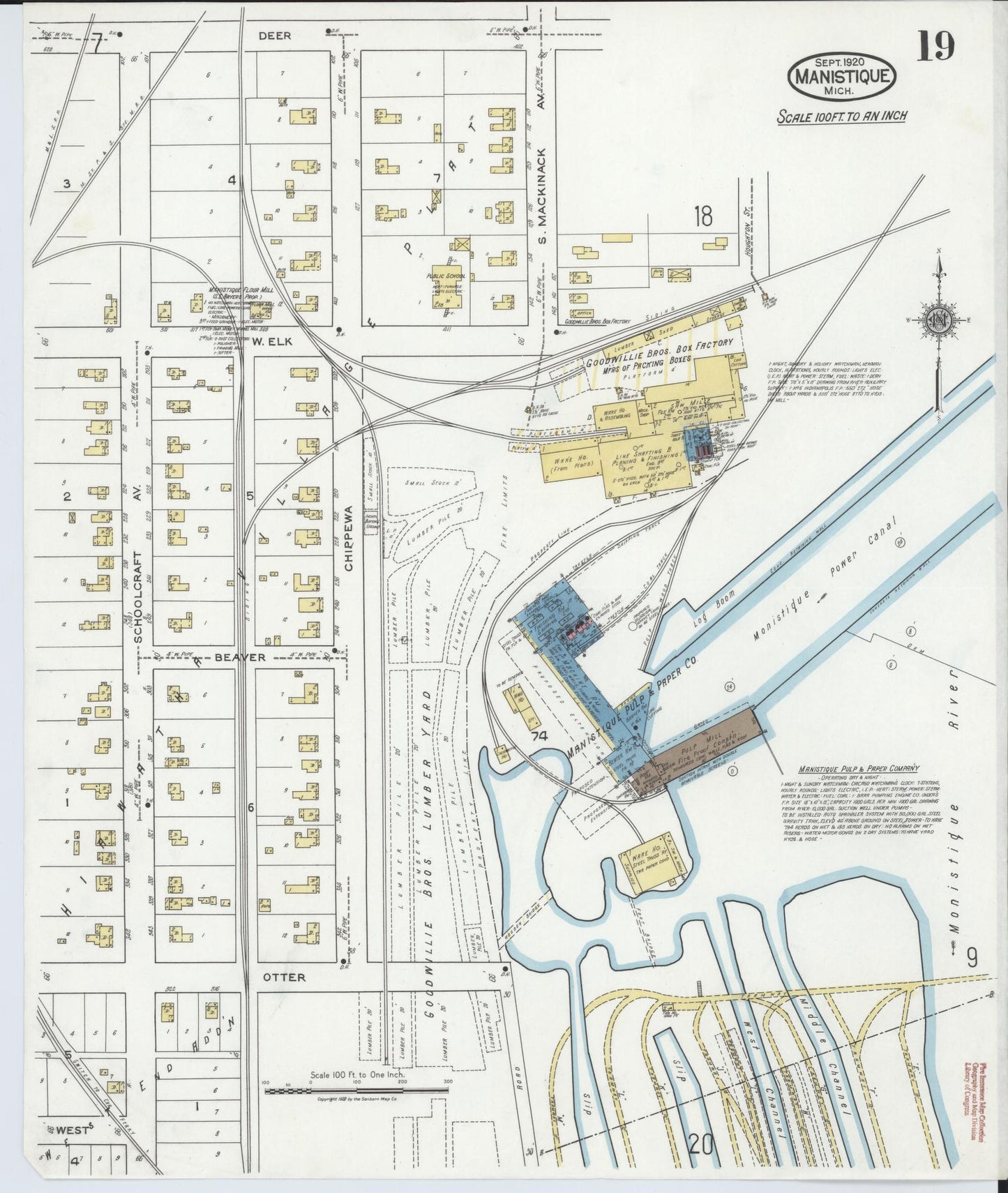 Sanborn Fire Insurance Map from Manistique, Schoolcraft County, Michigan (1920), Sheet #0019 - Complete Map Set gallery image, historic Sanborn map, vintage wall art, Michigan Michigan