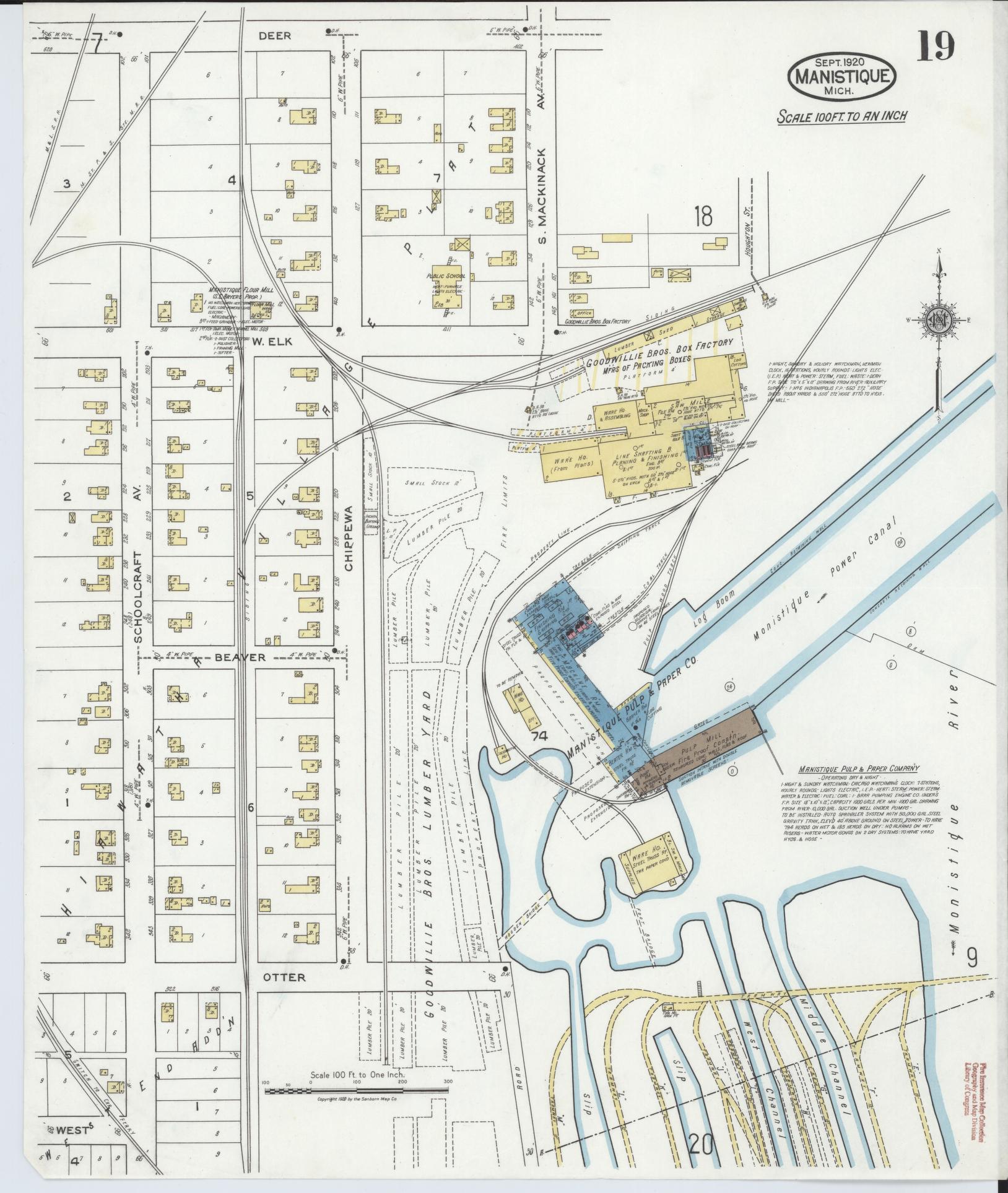 Sanborn Fire Insurance Map from Manistique, Schoolcraft County, Michigan (1920), Sheet #0019 - Complete Map Set gallery image, historic Sanborn map, vintage wall art, Michigan Michigan