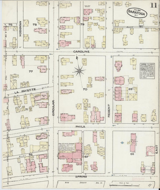 Sanborn Fire Insurance Map from Saratoga, Saratoga County, New York (1884), Sheet #0011 - Historic Sanborn Fire Insurance Map Print, vintage old map wall art, antique decor, genealogy gift, New York New York map