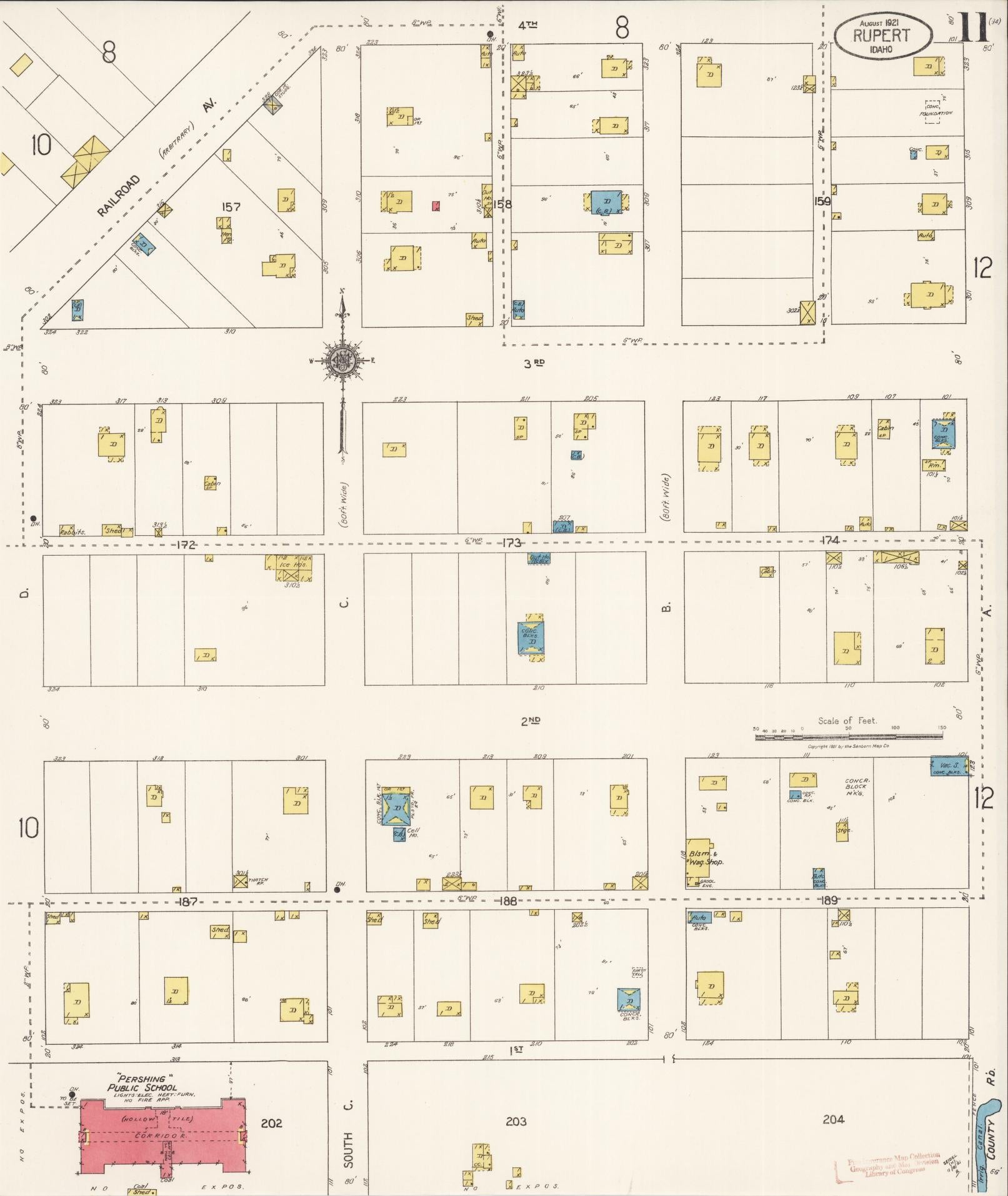 Sanborn Fire Insurance Map from Rupert, Minidoka County, Idaho (1921), Sheet #0011 - Complete Map Set gallery image, historic Sanborn map, vintage wall art, Idaho Idaho