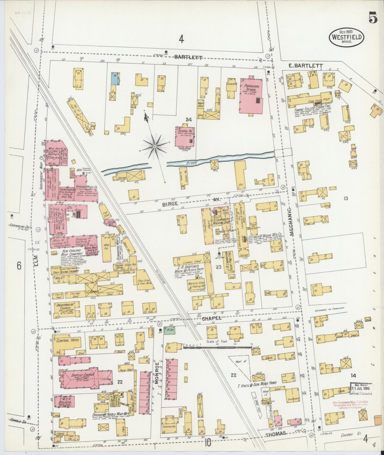 Sanborn Fire Insurance Map from Westfield, Hampden County, Massachusetts (1900), Sheet #0005 - Historic Sanborn Fire Insurance Map Print, vintage old map wall art, antique decor, genealogy gift, Massachusetts Massachusetts map