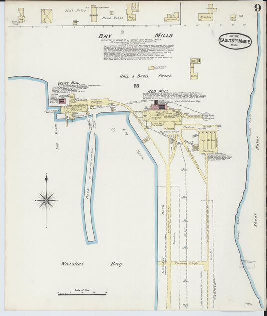 Sanborn Fire Insurance Map from Sault Sainte Marie, Chippewa County, Michigan (1890), Sheet #0009 - Historic Sanborn Fire Insurance Map Print, vintage old map wall art, antique decor, genealogy gift, Michigan Michigan map