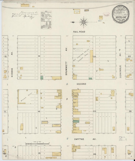 Sanborn Fire Insurance Map from Marlow, Stephens County, Oklahoma (1894), Sheet #0001 - Historic Sanborn Fire Insurance Map Print, vintage old map wall art, antique decor, genealogy gift, Oklahoma Oklahoma map