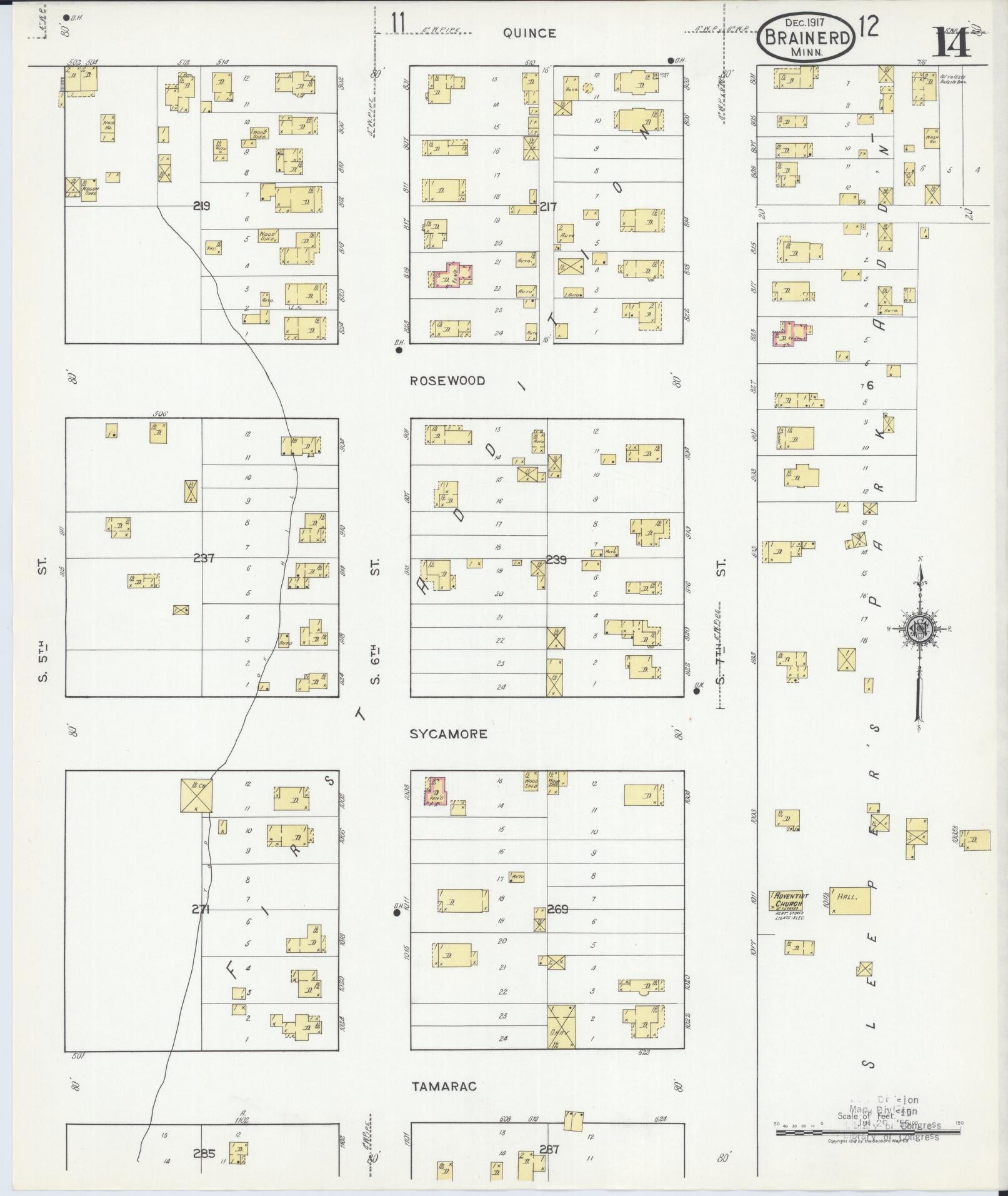 Sanborn Fire Insurance Map from Brainerd, Crow Wing County, Minnesota (1917), Sheet #0014 - Complete Map Set gallery image, historic Sanborn map, vintage wall art, Minnesota Minnesota