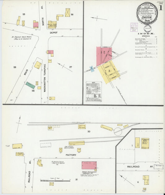 Sanborn Fire Insurance Map from Chester, Morris County, New Jersey (1901), Sheet #0001 - Historic Sanborn Fire Insurance Map Print, vintage old map wall art, antique decor, genealogy gift, New Jersey New Jersey map