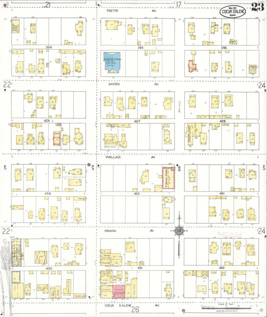 Sanborn Fire Insurance Map from Coeur D'alene, Kootenai County, Idaho (1921), Sheet #0023 - Historic Sanborn Fire Insurance Map Print, vintage old map wall art, antique decor, genealogy gift, Idaho Idaho map
