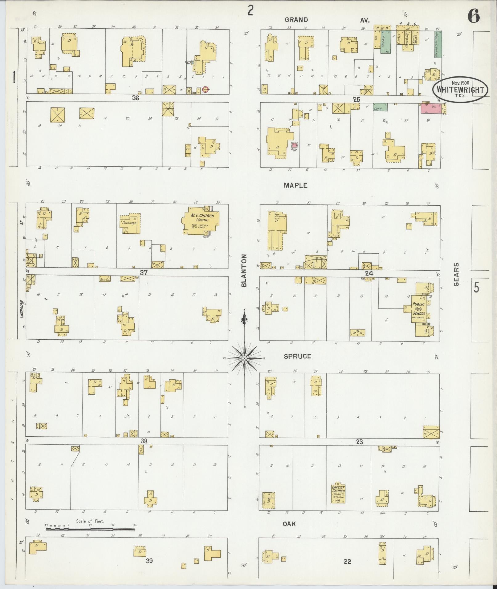 Sanborn Fire Insurance Map from Whitewright, Grayson County, Texas (1900), Sheet #0006 - Complete Map Set gallery image, historic Sanborn map, vintage wall art, Texas Texas