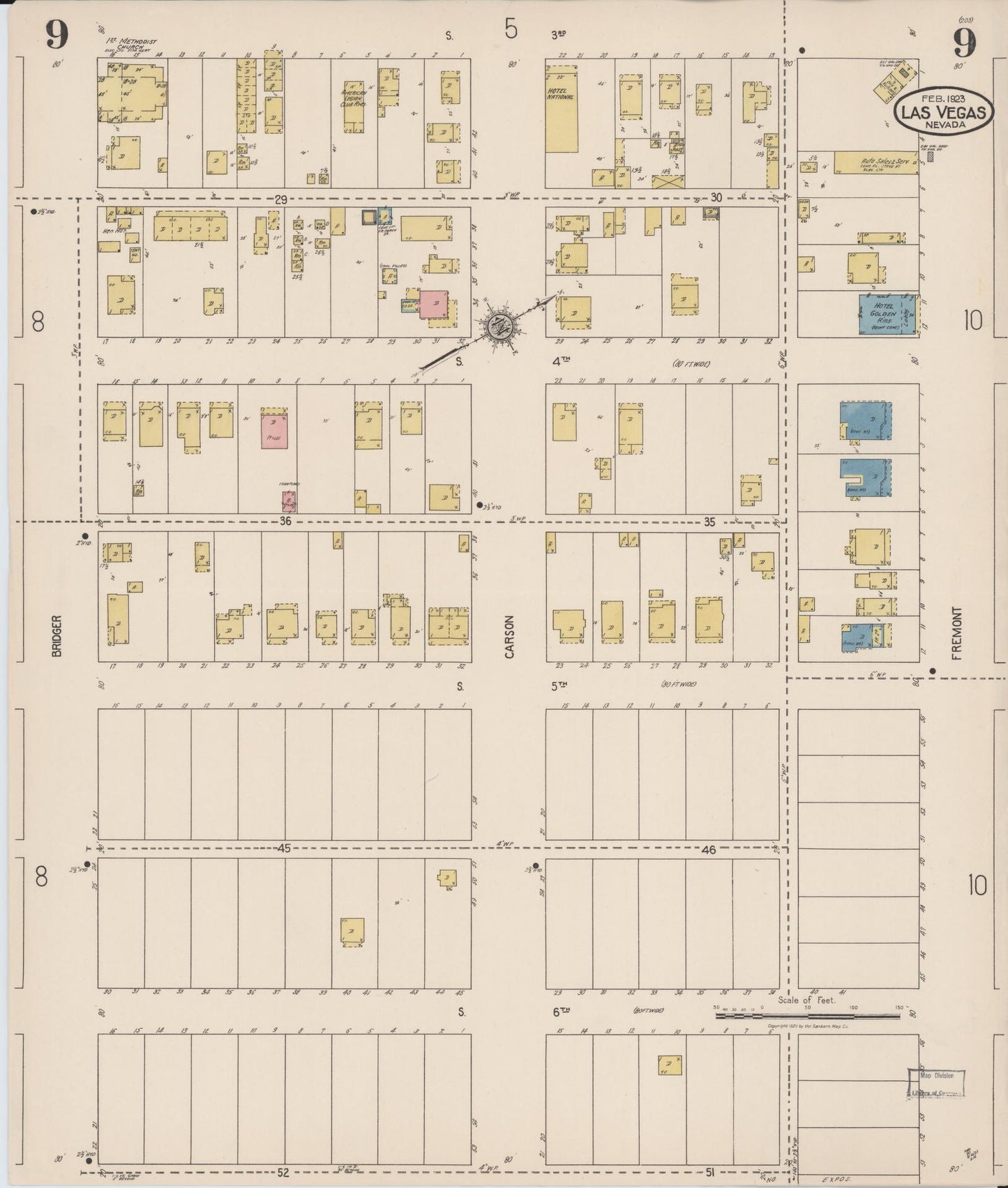 Sanborn Fire Insurance Map from Las Vegas, Clark County, Nevada (1923), Sheet #0009 - Complete Map Set gallery image, historic Sanborn map, vintage wall art, Nevada Nevada