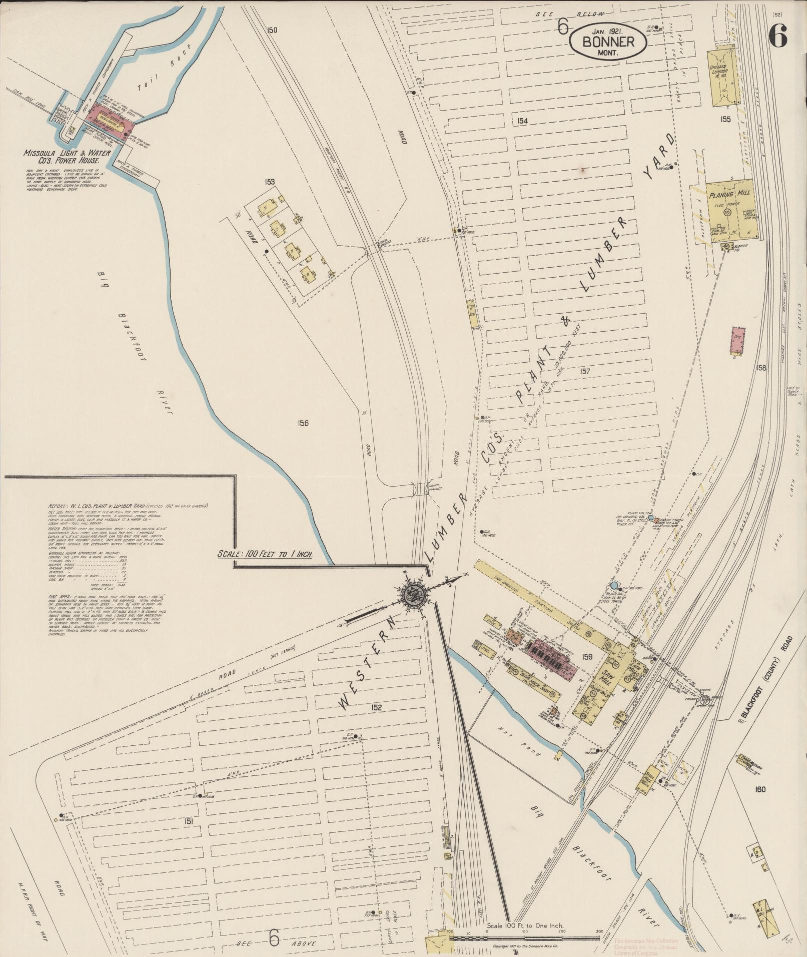 Sanborn Fire Insurance Map from Bonner, Missoula County, Montana (1921), Sheet #0006 - Complete Map Set gallery image, historic Sanborn map, vintage wall art, Montana Montana