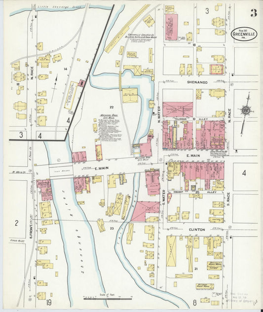 Sanborn Fire Insurance Map from Greenville, Mercer County, Pennsylvania (1911), Sheet #0003 - Historic Sanborn Fire Insurance Map Print, vintage old map wall art, antique decor, genealogy gift, Pennsylvania Pennsylvania map