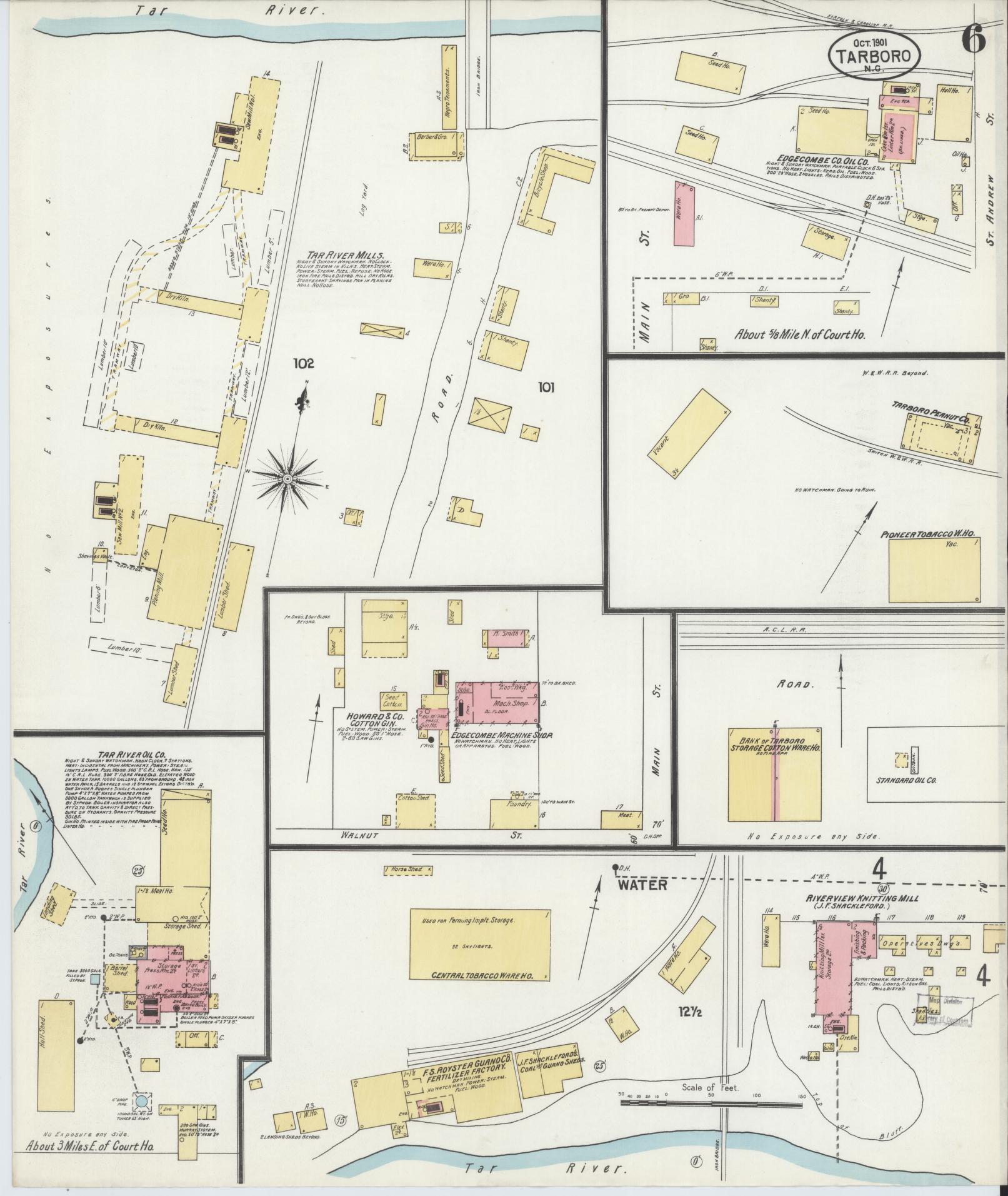 Sanborn Fire Insurance Map from Tarboro, Edgecombe County, North Carolina (1901), Sheet #0006 - Complete Map Set gallery image, historic Sanborn map, vintage wall art, North Carolina North Carolina