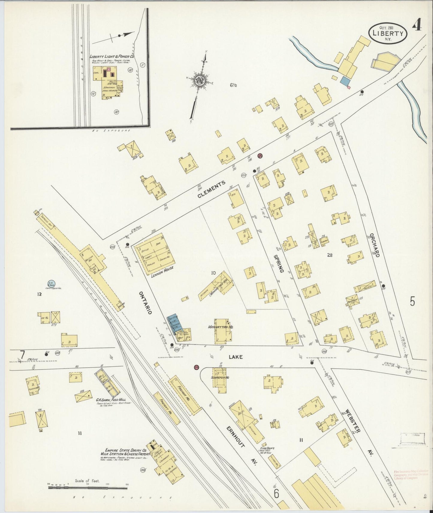 Sanborn Fire Insurance Map from Liberty, Sullivan County, New York (1911), Sheet #0004 - Historic Sanborn Fire Insurance Map Print, vintage old map wall art, antique decor, genealogy gift, New York New York map