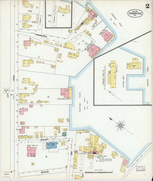 Dorchester, Maryland - 1901 - Sanborn Fire Insurance Map, Sheet #0002 - Historic Sanborn Fire Insurance Map Print, Dorchester Maryland 1901 0002 vintage old map wall art