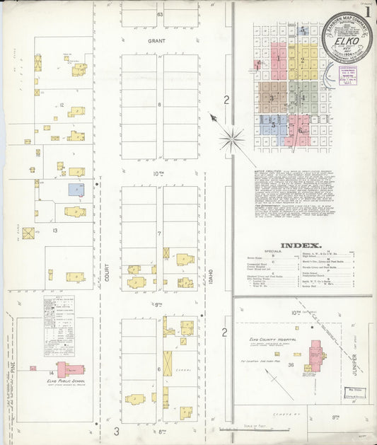 Sanborn Fire Insurance Map from Elko, Elko County, Nevada (1904), Sheet #0001 - Historic Sanborn Fire Insurance Map Print, vintage old map wall art, antique decor, genealogy gift, Nevada Nevada map