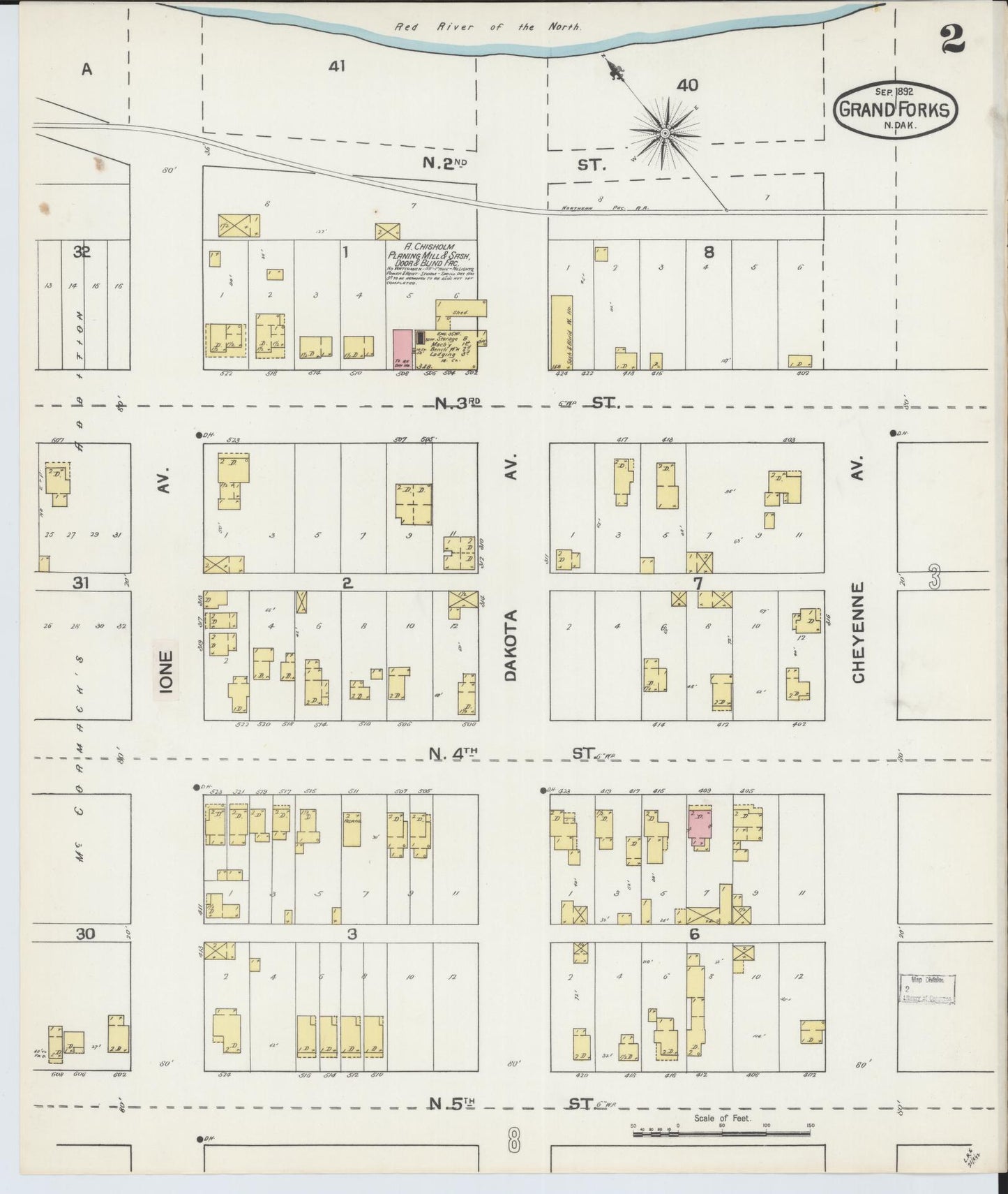 Sanborn Fire Insurance Map from Grand Forks, Grand Forks County, North Dakota (1892), Sheet #0002 - Historic Sanborn Fire Insurance Map Print, vintage old map wall art, antique decor, genealogy gift, North Dakota North Dakota map