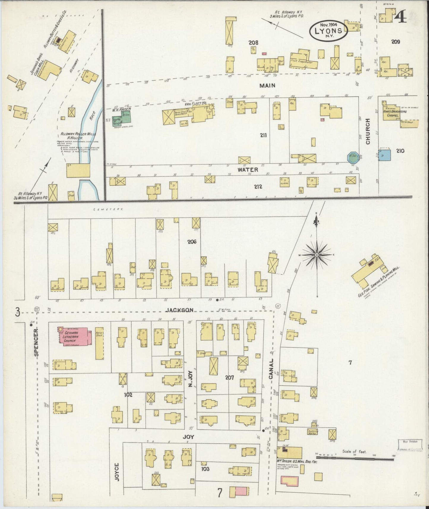 Sanborn Fire Insurance Map from Lyons, Wayne County, New York (1904), Sheet #0004 - Complete Map Set gallery image, historic Sanborn map, vintage wall art, New York New York