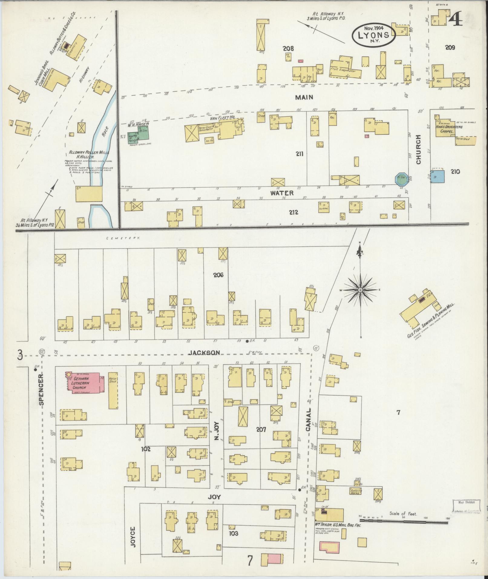 Sanborn Fire Insurance Map from Lyons, Wayne County, New York (1904), Sheet #0004 - Complete Map Set gallery image, historic Sanborn map, vintage wall art, New York New York