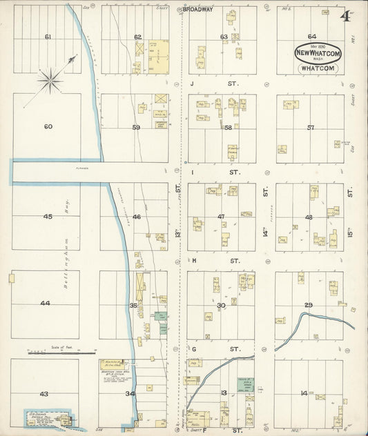 Sanborn Fire Insurance Map from New Whatcom, Whatcom County, Washington (1890), Sheet #0004 - Historic Sanborn Fire Insurance Map Print, vintage old map wall art, antique decor, genealogy gift, Washington Washington map