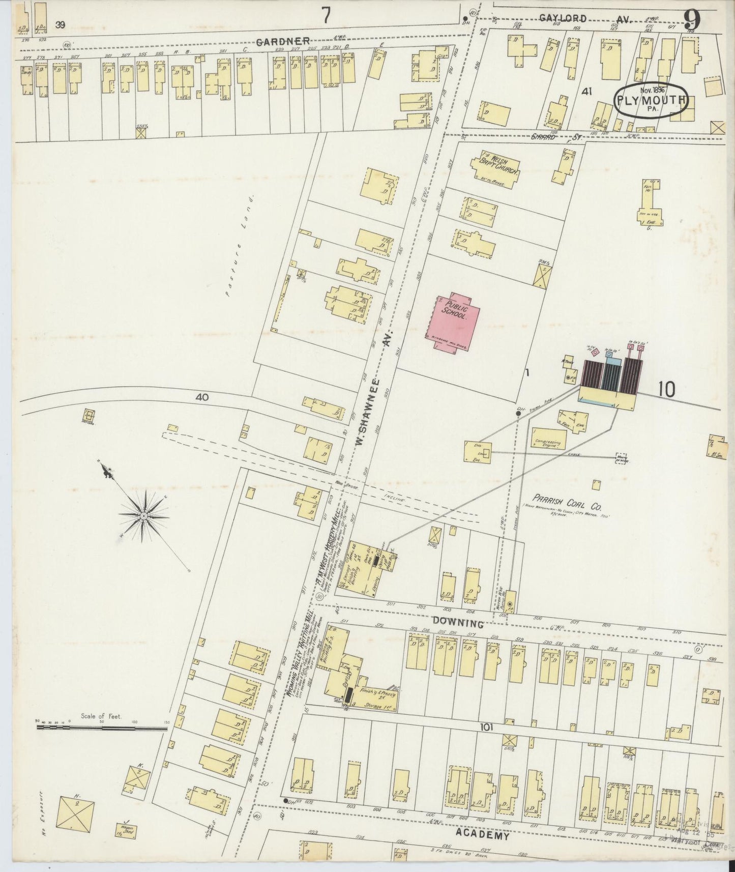 Sanborn Fire Insurance Map from Plymouth, Luzerne County, Pennsylvania (1896), Sheet #0009 - Complete Map Set gallery image, historic Sanborn map, vintage wall art, Pennsylvania Pennsylvania
