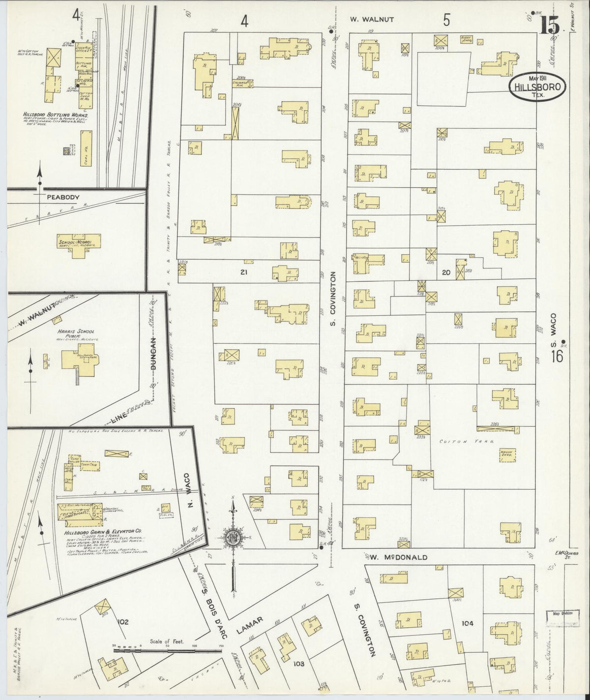 Sanborn Fire Insurance Map from Hillsboro, Hill County, Texas (1911), Sheet #0015 - Complete Map Set gallery image, historic Sanborn map, vintage wall art, Texas Texas