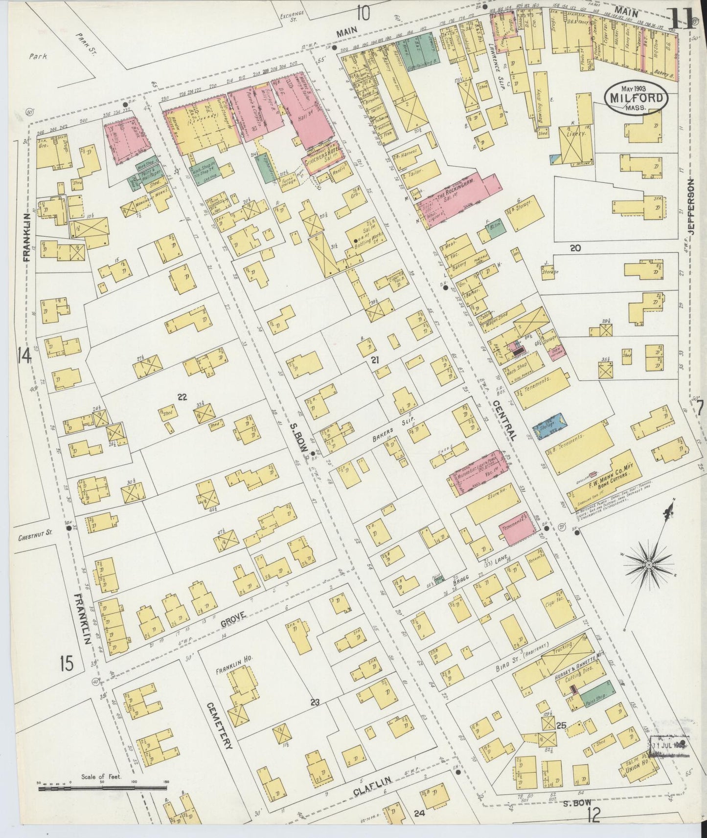 Sanborn Fire Insurance Map from Milford, Worcester County, Massachusetts (1903), Sheet #0011 - Complete Map Set gallery image, historic Sanborn map, vintage wall art, Massachusetts Massachusetts