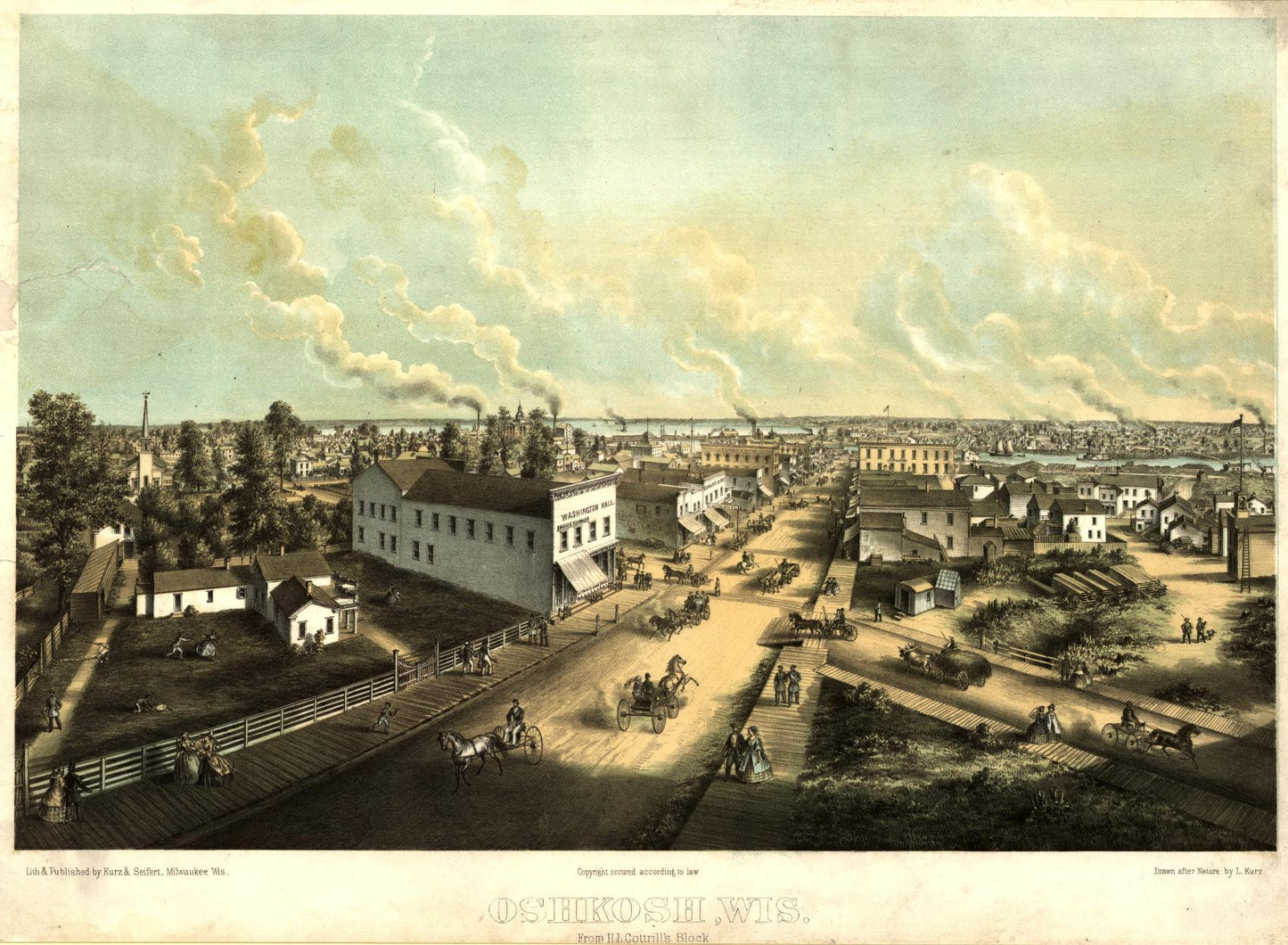 Oshkosh, Wis. From H.L. Cottrill's Block (1850) – Historic Bird’s-Eye View Panorama Print