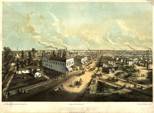 Oshkosh, Wis. From H.L. Cottrill's Block (1850) – Historic Bird’s-Eye View Panorama Print
