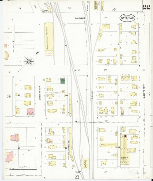 Sanborn Fire Insurance Map from Waterloo, Black Hawk County, Iowa (1906), Sheet #0022 - Historic Sanborn Fire Insurance Map Print, vintage old map wall art