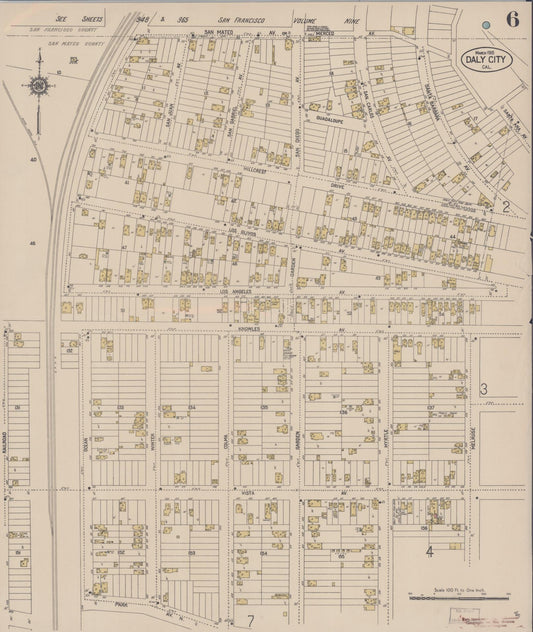 Sanborn Fire Insurance Map from Daly City, San Mateo County, California (1915), Sheet #0006 - Historic Sanborn Fire Insurance Map Print, vintage old map wall art, antique decor, genealogy gift, California California map