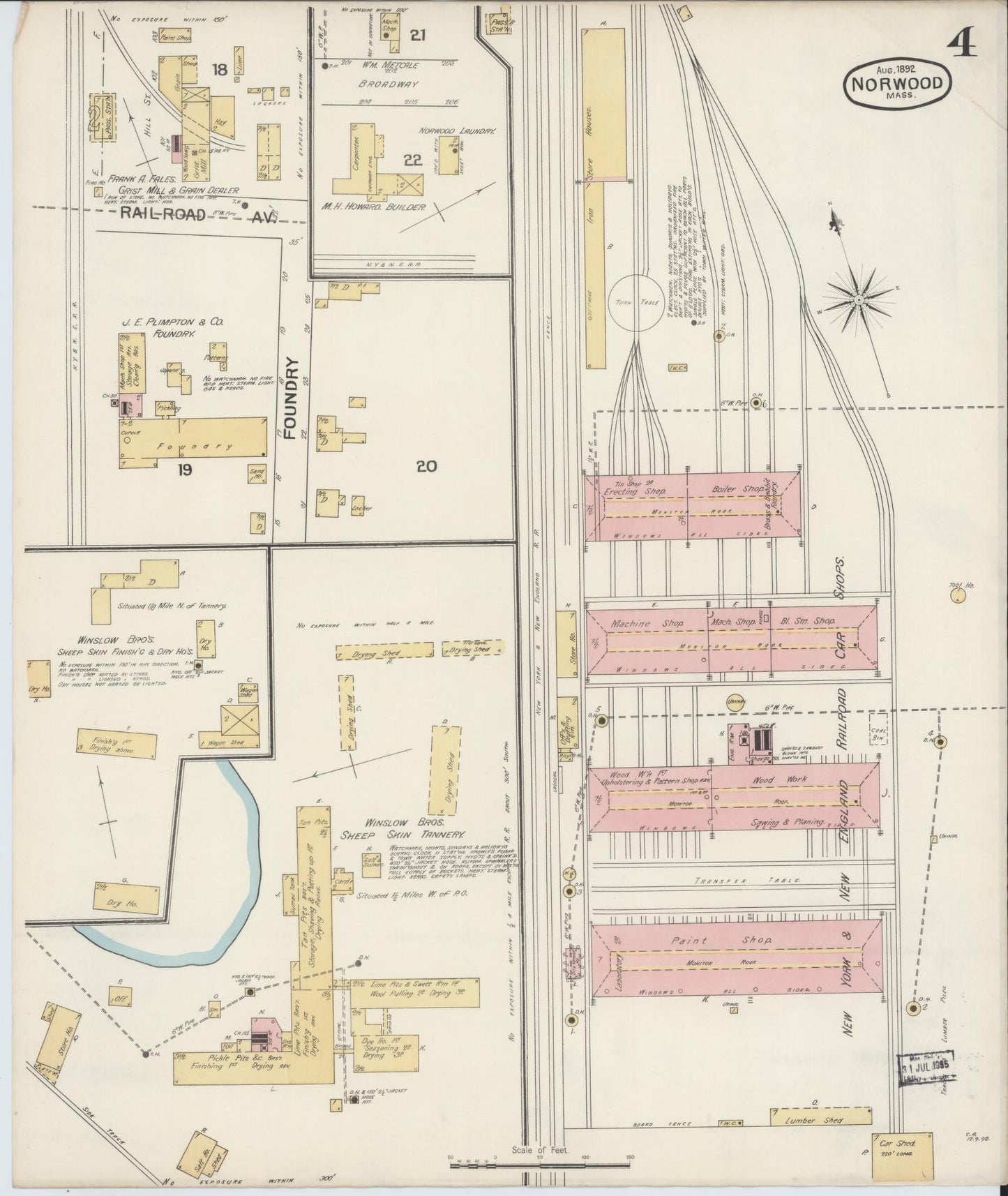 Sanborn Fire Insurance Map from Norwood, Norfolk County, Massachusetts (1892), Sheet #0004 - Complete Map Set gallery image, historic Sanborn map, vintage wall art, Massachusetts Massachusetts
