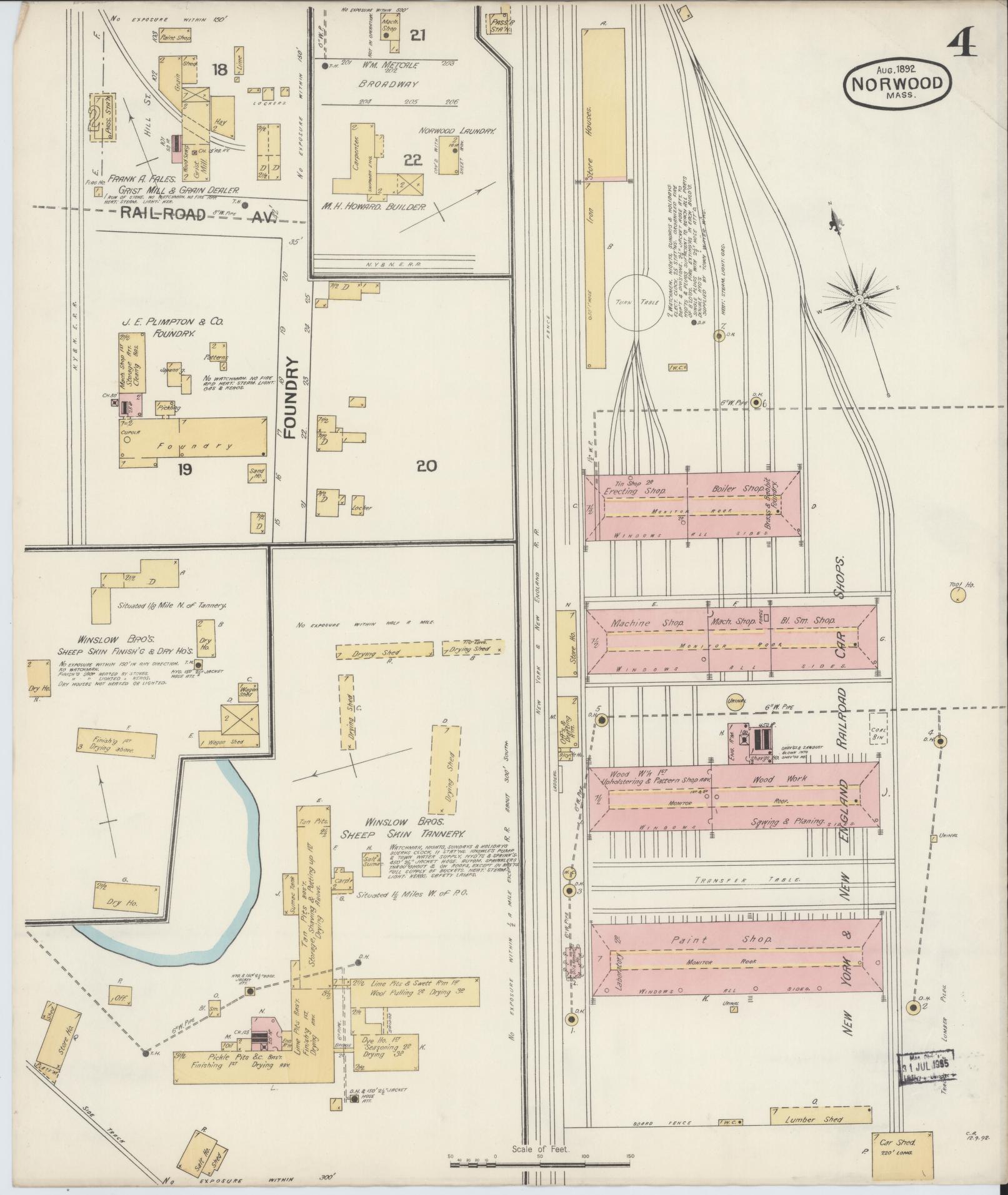 Sanborn Fire Insurance Map from Norwood, Norfolk County, Massachusetts (1892), Sheet #0004 - Complete Map Set gallery image, historic Sanborn map, vintage wall art, Massachusetts Massachusetts