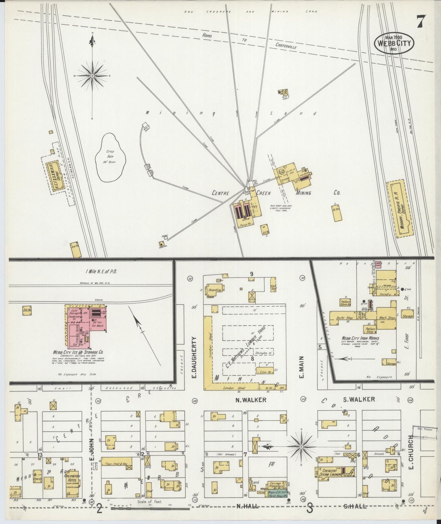 Sanborn Fire Insurance Map from Webb City, Jasper County, Missouri (1900), Sheet #0007 - Complete Map Set gallery image, historic Sanborn map, vintage wall art, Missouri Missouri