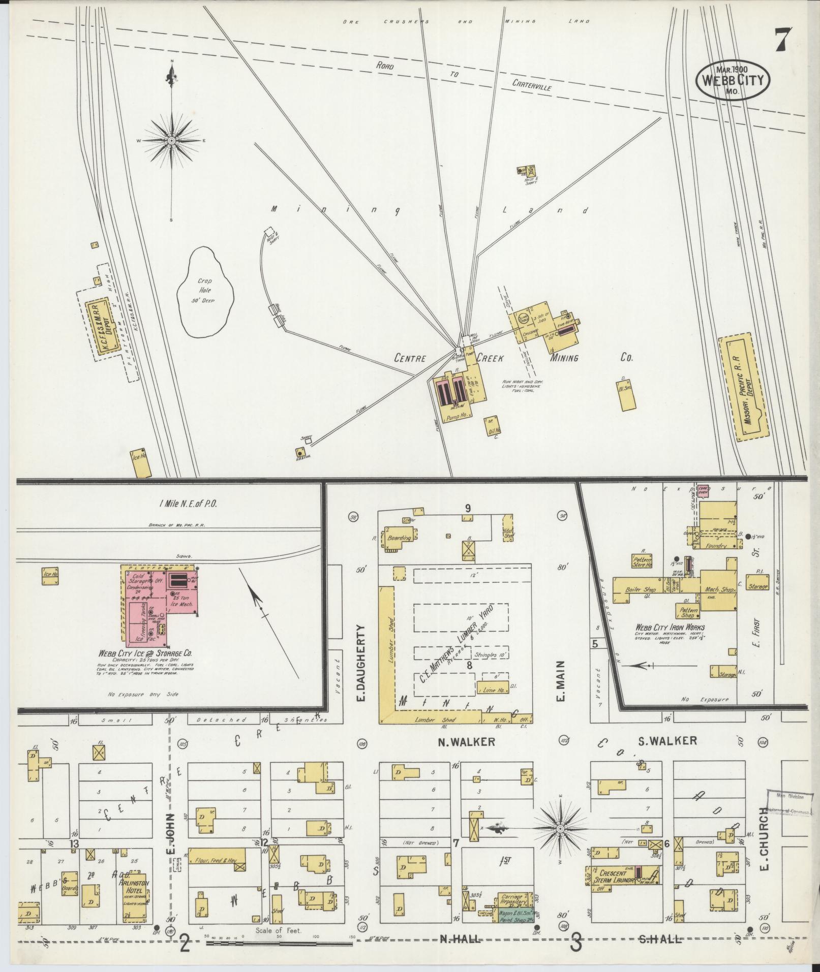 Sanborn Fire Insurance Map from Webb City, Jasper County, Missouri (1900), Sheet #0007 - Complete Map Set gallery image, historic Sanborn map, vintage wall art, Missouri Missouri