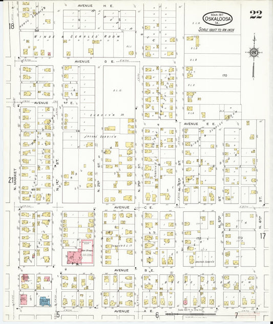 Sanborn Fire Insurance Map from Oskaloosa, Mahaska County, Iowa (1917), Sheet #0022 - Historic Sanborn Fire Insurance Map Print, vintage old map wall art