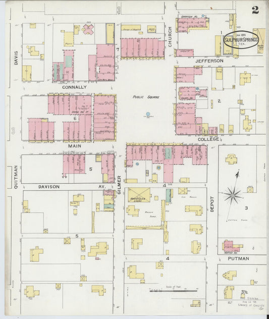 Sanborn Fire Insurance Map from Sulphur Springs, Hopkins County, Texas (1893), Sheet #0002 - Historic Sanborn Fire Insurance Map Print, vintage old map wall art, antique decor, genealogy gift, Texas Texas map