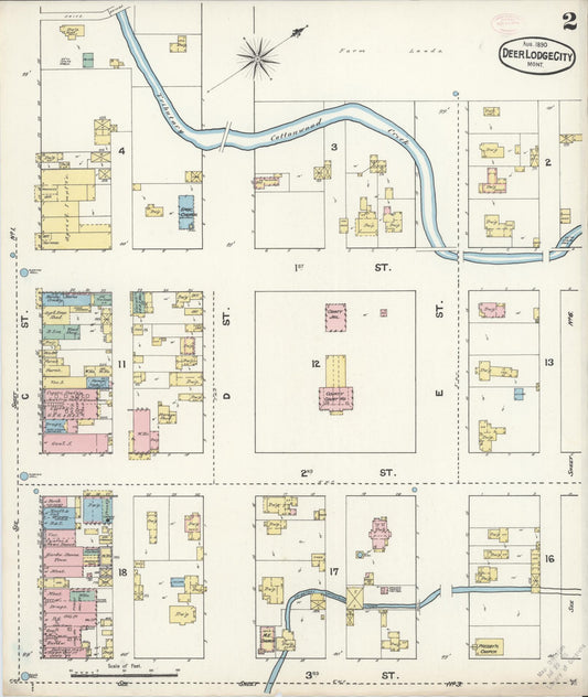Sanborn Fire Insurance Map from Deer Lodge, Powell County, Montana (1890), Sheet #0002 - Historic Sanborn Fire Insurance Map Print, vintage old map wall art, antique decor, genealogy gift, Montana Montana map