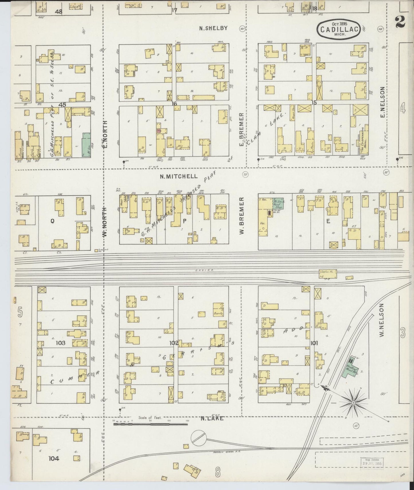 Sanborn Fire Insurance Map from Cadillac, Wexford County, Michigan (1895), Sheet #0002 - Complete Map Set gallery image, historic Sanborn map, vintage wall art, Michigan Michigan