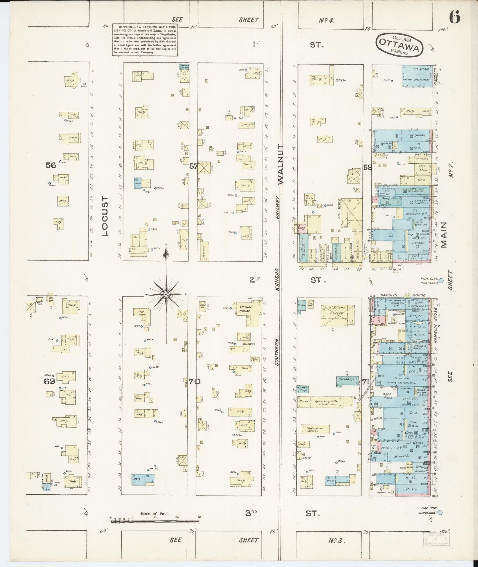 Sanborn Fire Insurance Map from Ottawa, Franklin County, Kansas (1884), Sheet #0006 - Complete Map Set gallery image, historic Sanborn map, vintage wall art, Kansas Kansas