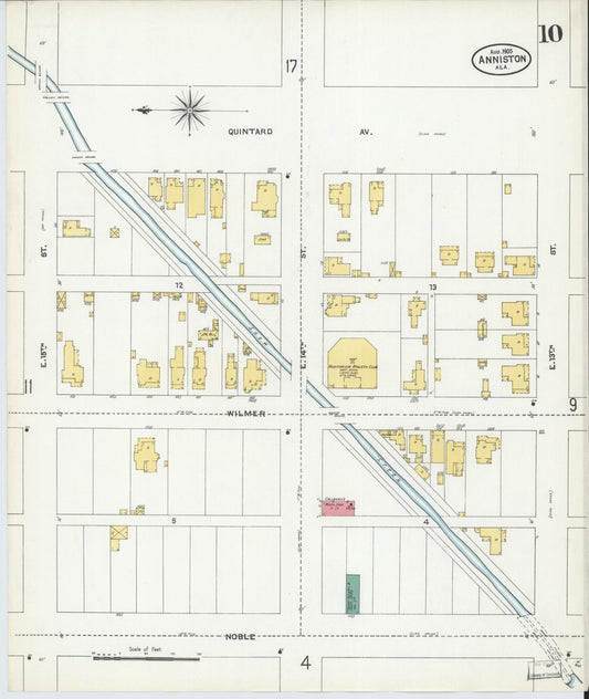 Sanborn Fire Insurance Map from Anniston, Calhoun County, Alabama (1905), Sheet #0010 - Historic Sanborn Fire Insurance Map Print, vintage old map wall art, antique decor, genealogy gift, Alabama Alabama map