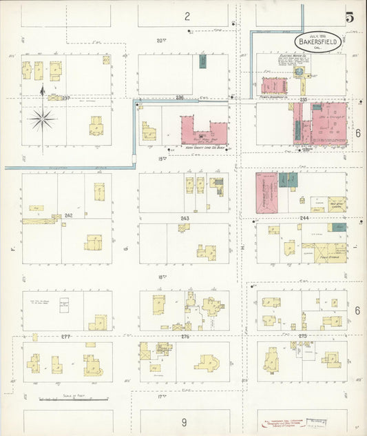 Sanborn Fire Insurance Map from Bakersfield, Kern County, California (1899), Sheet #0005 - Historic Sanborn Fire Insurance Map Print, vintage old map wall art, antique decor, genealogy gift, California California map