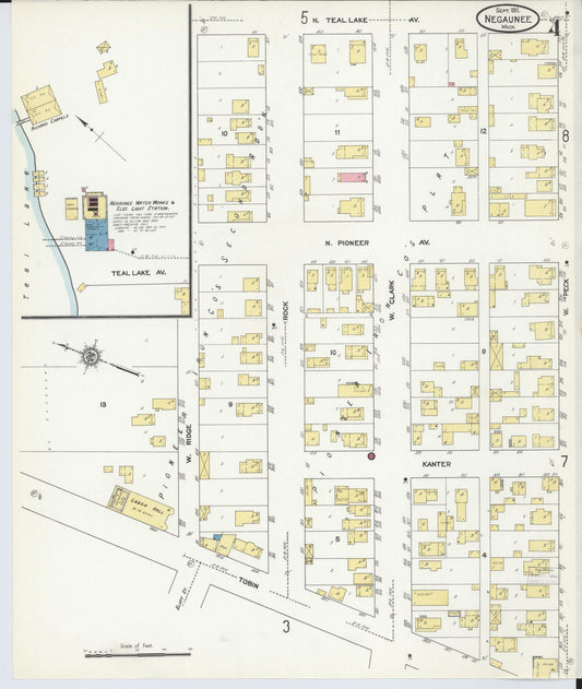 Sanborn Fire Insurance Map from Negaunee, Marquette County, Michigan (1911), Sheet #0004 - Historic Sanborn Fire Insurance Map Print, vintage old map wall art, antique decor, genealogy gift, Michigan Michigan map