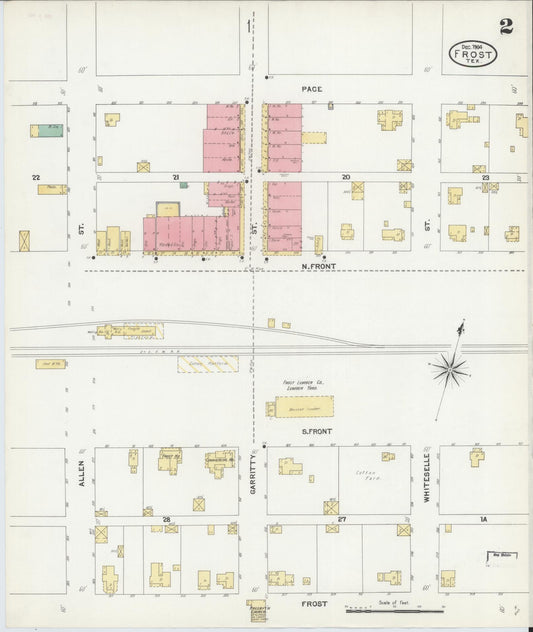 Sanborn Fire Insurance Map from Frost, Navarro County, Texas (1904), Sheet #0002 - Historic Sanborn Fire Insurance Map Print, vintage old map wall art, antique decor, genealogy gift, Texas Texas map
