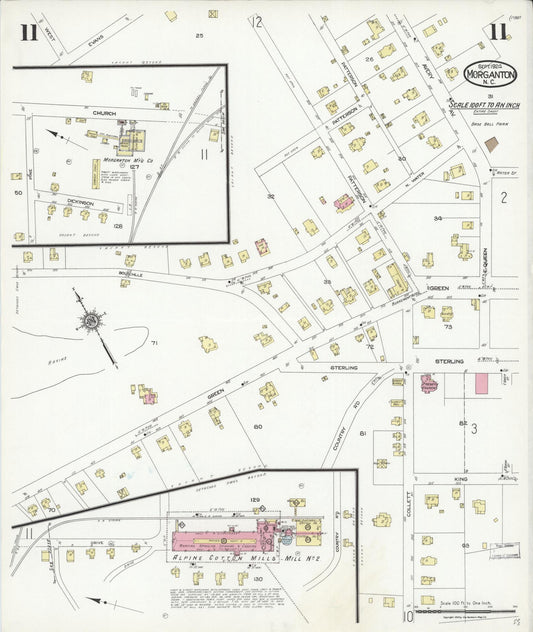 Sanborn Fire Insurance Map from Morganton, Burke County, North Carolina (1924), Sheet #0011 - Historic Sanborn Fire Insurance Map Print, vintage old map wall art, antique decor, genealogy gift, North Carolina North Carolina map