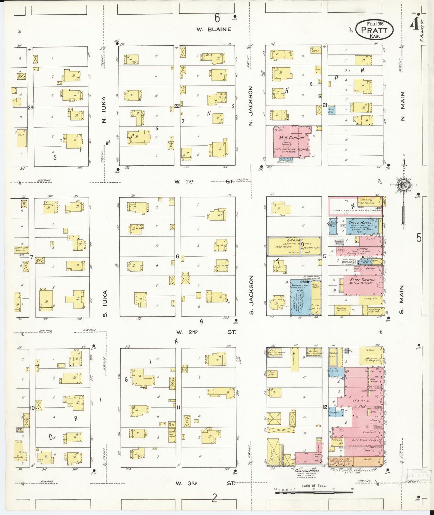 Sanborn Fire Insurance Map from Pratt, Pratt County, Kansas (1916), Sheet #0004 - Complete Map Set gallery image, historic Sanborn map, vintage wall art, Kansas Kansas